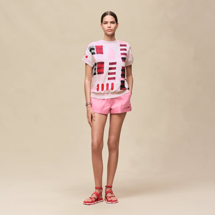 Gris Pierre De Lune "Bride a Bloc" Short-sleeve Sweater