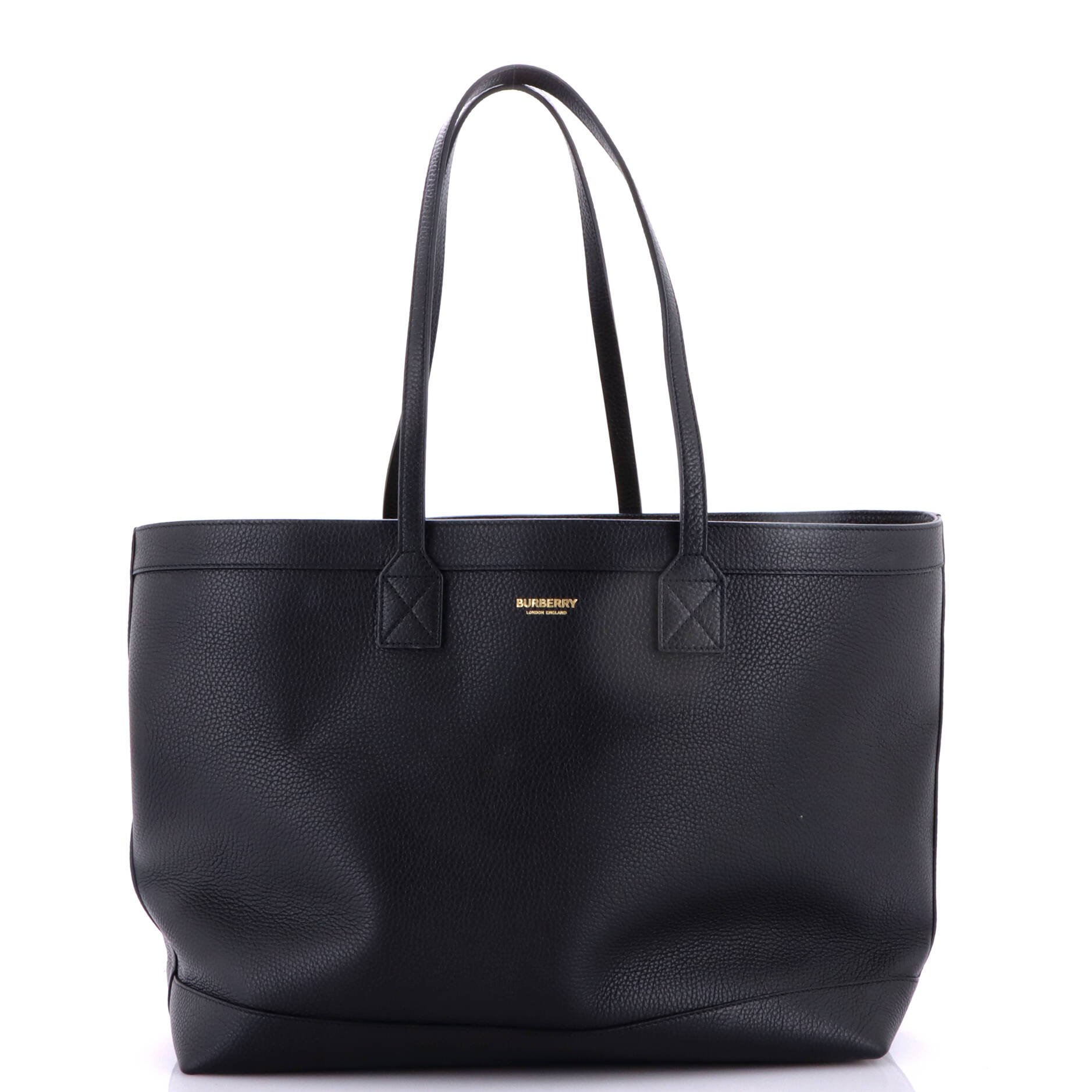 Shopping Tote Leather with Check Canvas Interior Medium