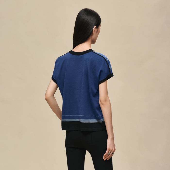 Bleu Lagune "Ex-libris a Main Levee" Short-sleeve Twillaine Sweater