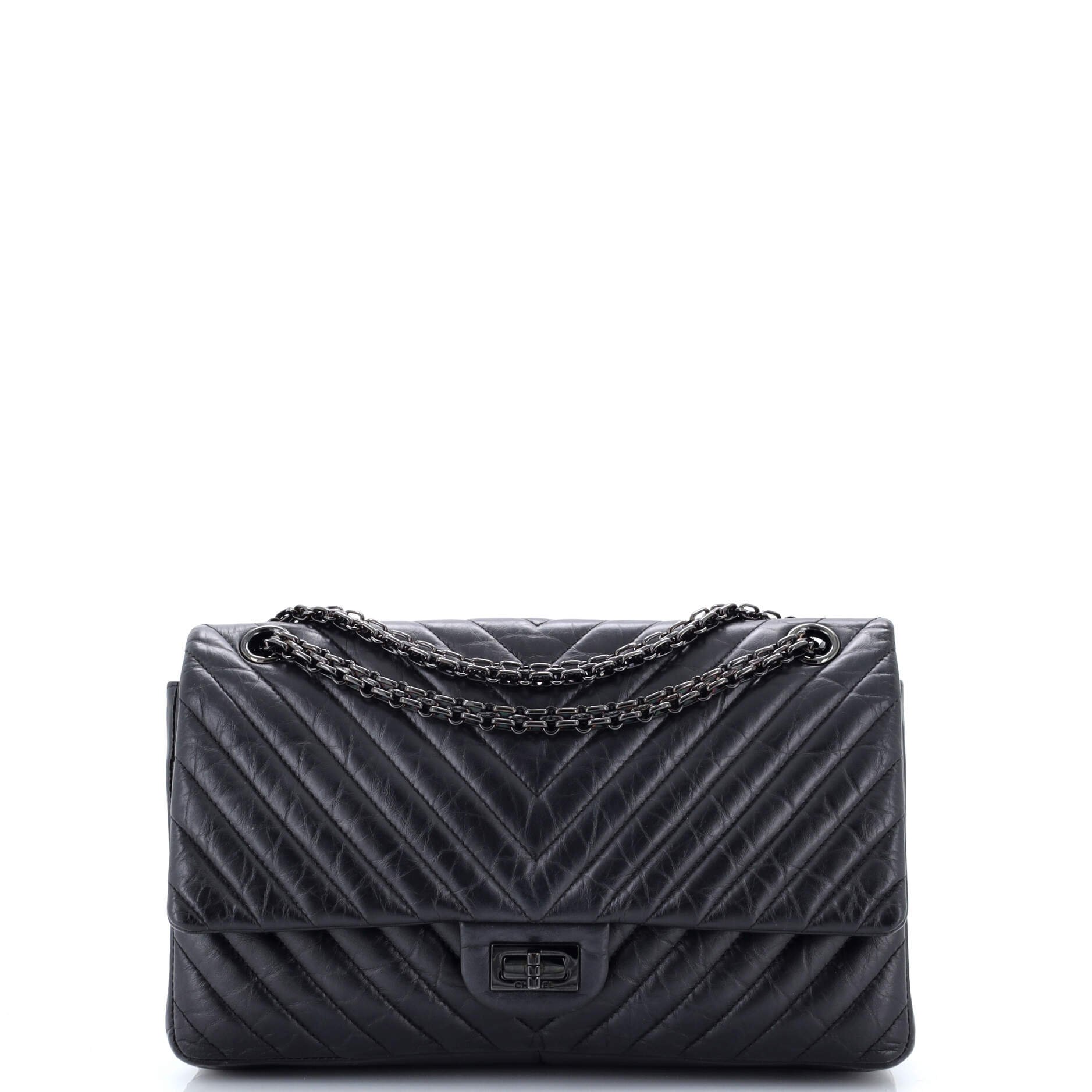 Chanel So Black Reissue 2.55 Flap Bag Chevron Aged Calfskin 226