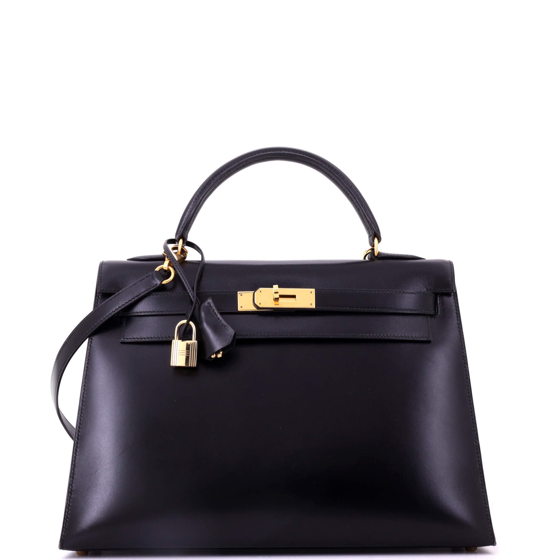 Hermes Kelly Handbag Noir Box Calf with Gold Hardware 32