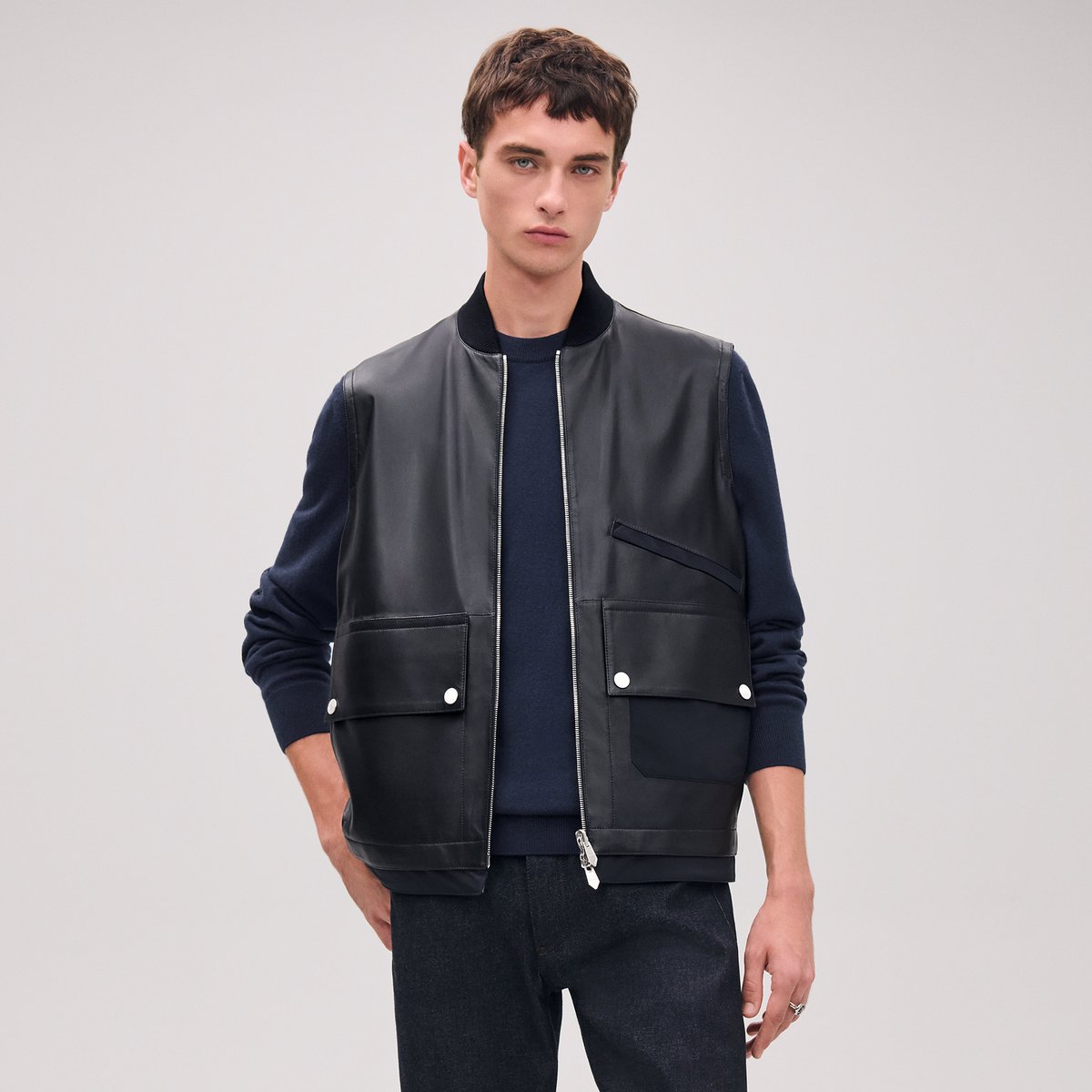 Gilet sans manches en cuir réversible
