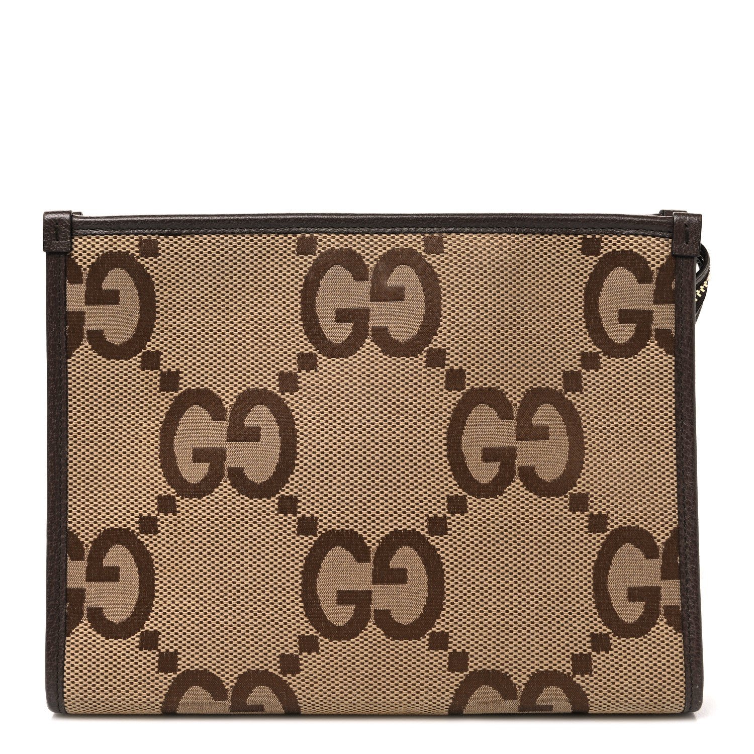 Gucci Monogram Jumbo GG Textured Dollar Calfskin Pouch Camel Ebony New Acero Camel Ebony New Acero
