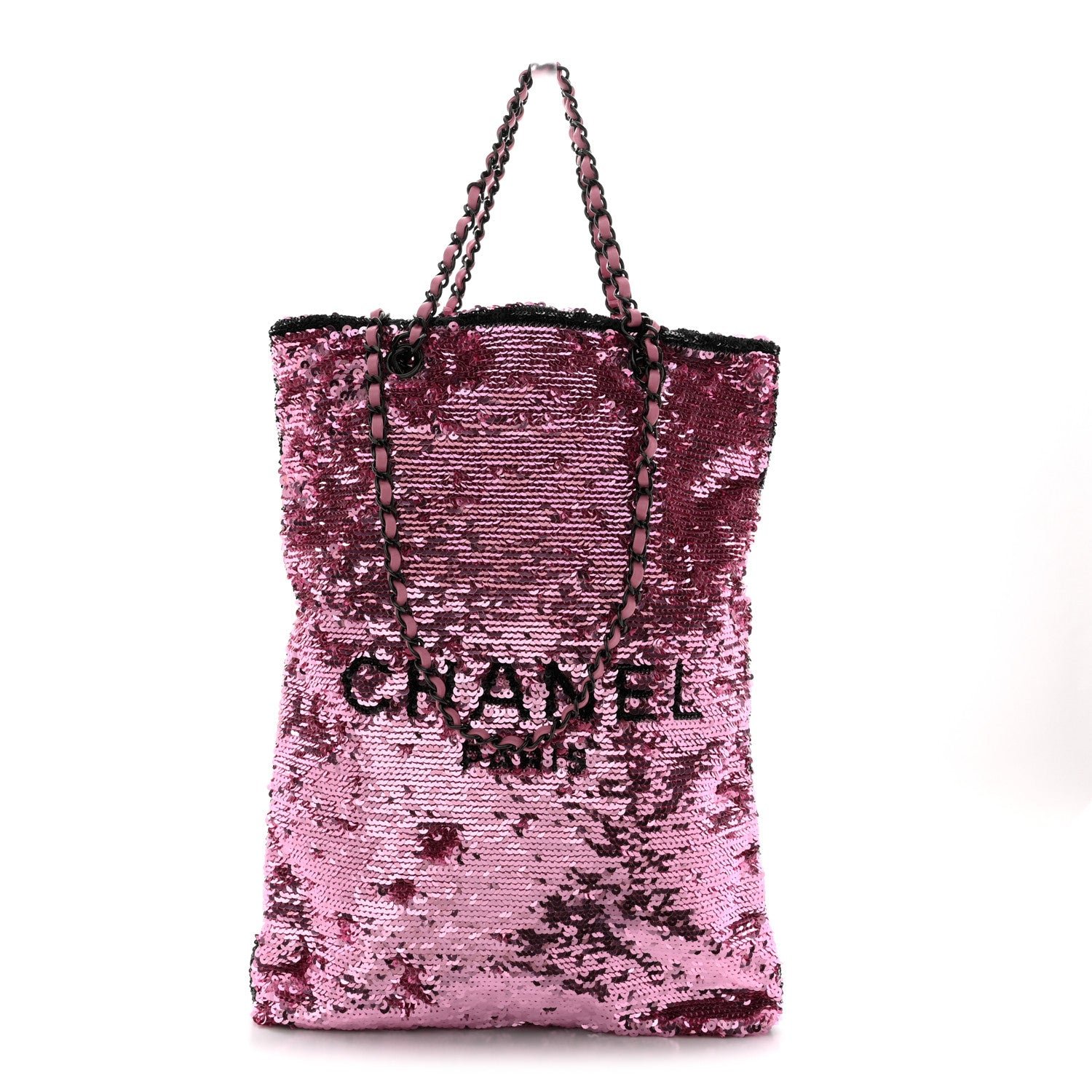 Chanel Sequin Logo Shopping Tote Pink Black