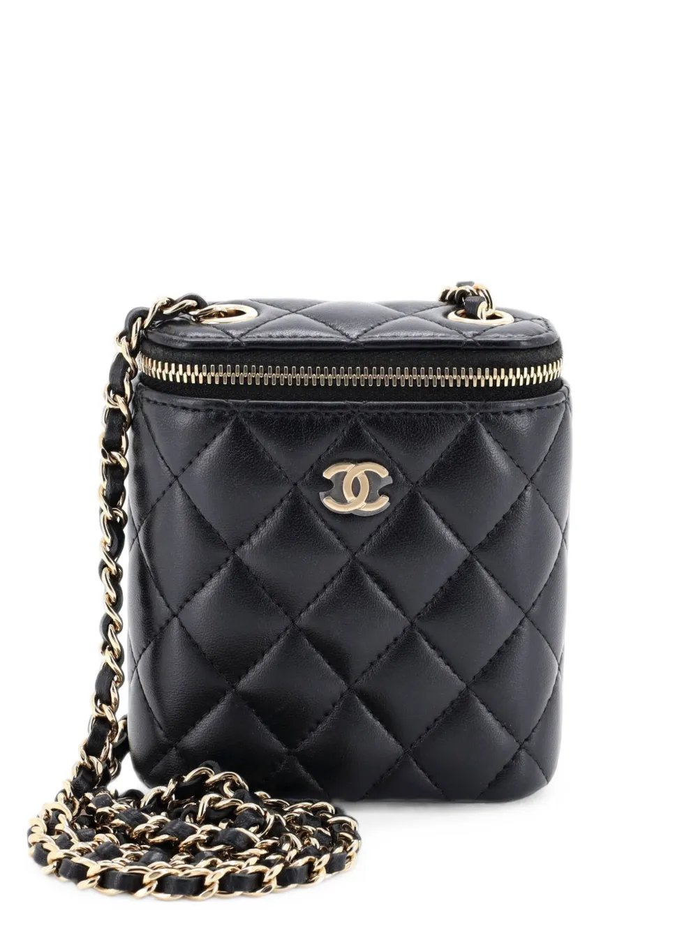 Vertical Classic Vanity Case with Chain Quilted Lambskin Small clutch bag