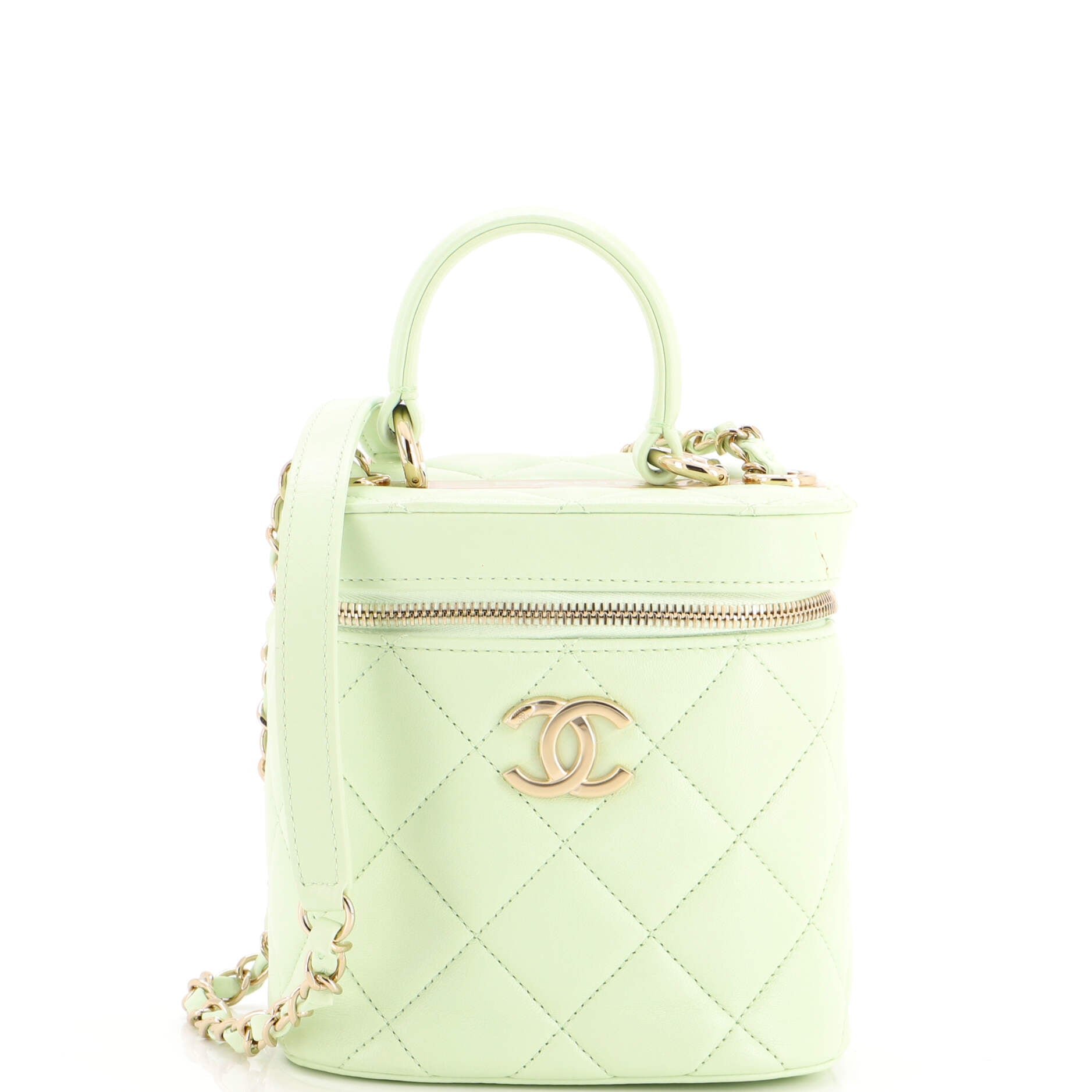 Trendy CC Top Handle Vanity Case Quilted Lambskin Small