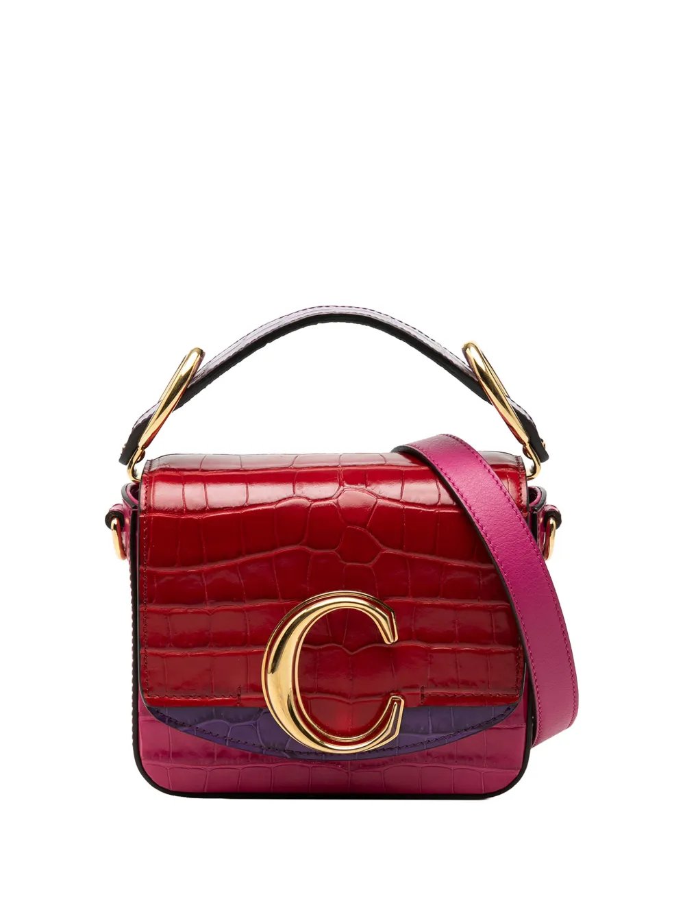 2020 Mini Tricolor Croc Embossed Calfskin C satchel