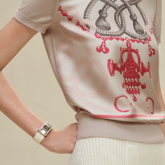 Beige Avoine "Palefroi Remix" Short-sleeve Twillaine Sweater