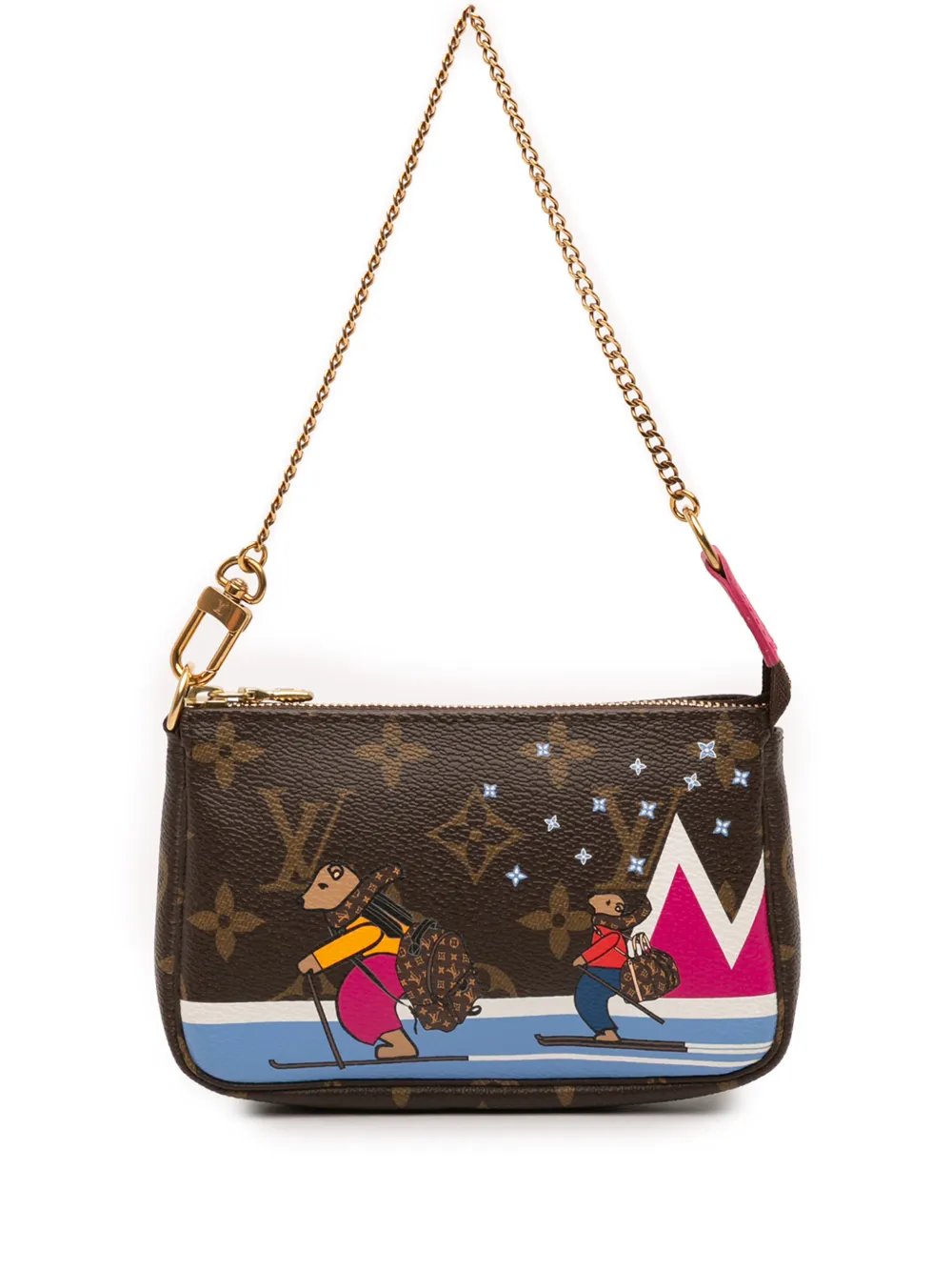 2018 Monogram Christmas Animation Bears on Skis Mini Pochette Accessoires handbag