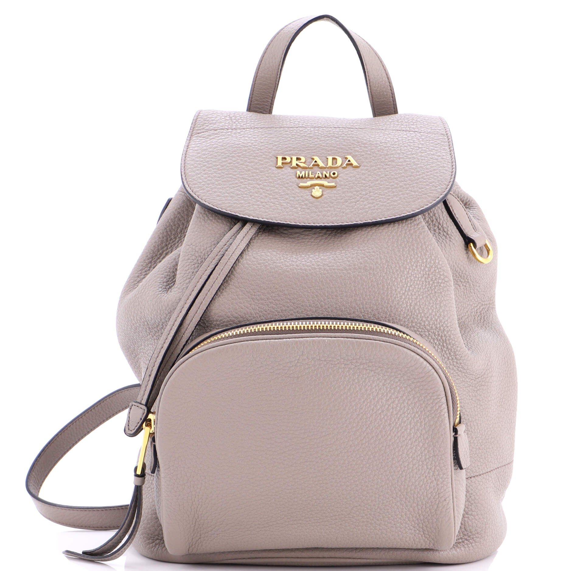 Prada Front Pocket Drawstring Backpack Vitello Daino Medium