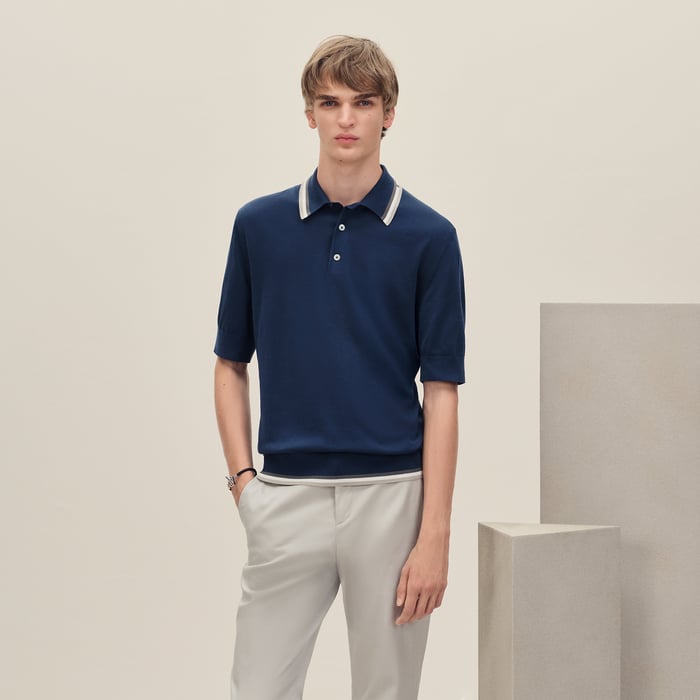 Indigo "Rayures & Twist" Polo Shirt