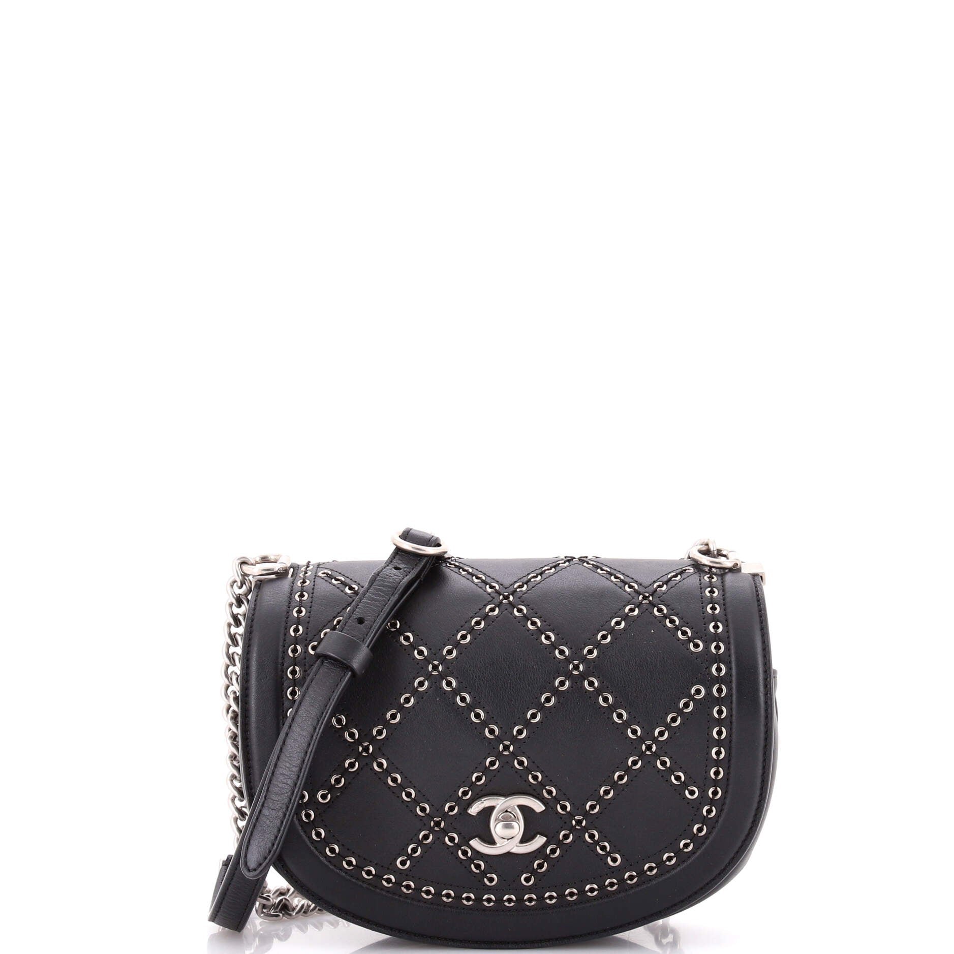 Coco Eyelets Round Flap Bag Quilted Calfskin Small