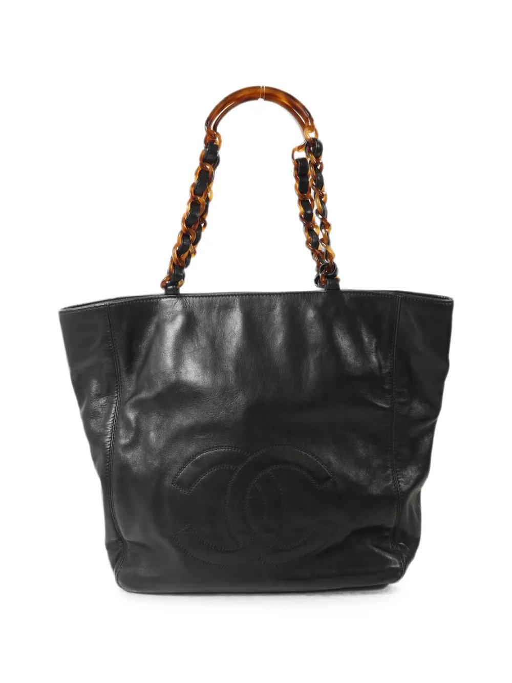 CC tortoise-shell handle tote bag