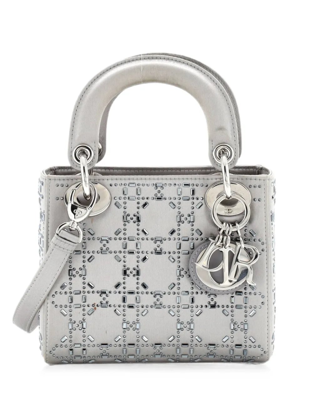 Dior Lady Dior Bag Crystal Embellished Cannage Quilt Satin Mini satchel