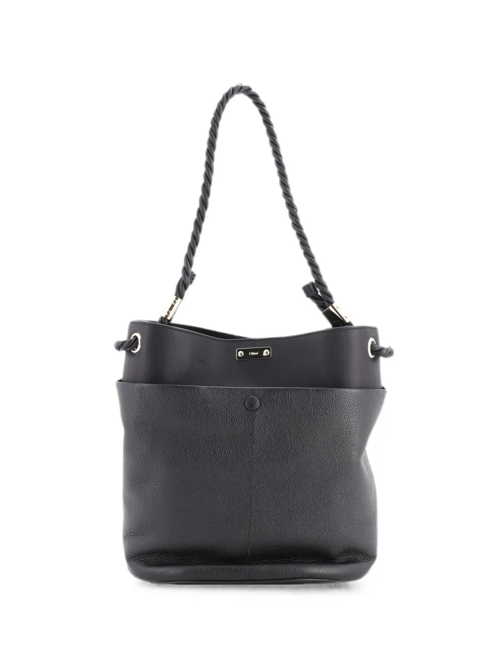 Braided Handle Key Leather bucket bag