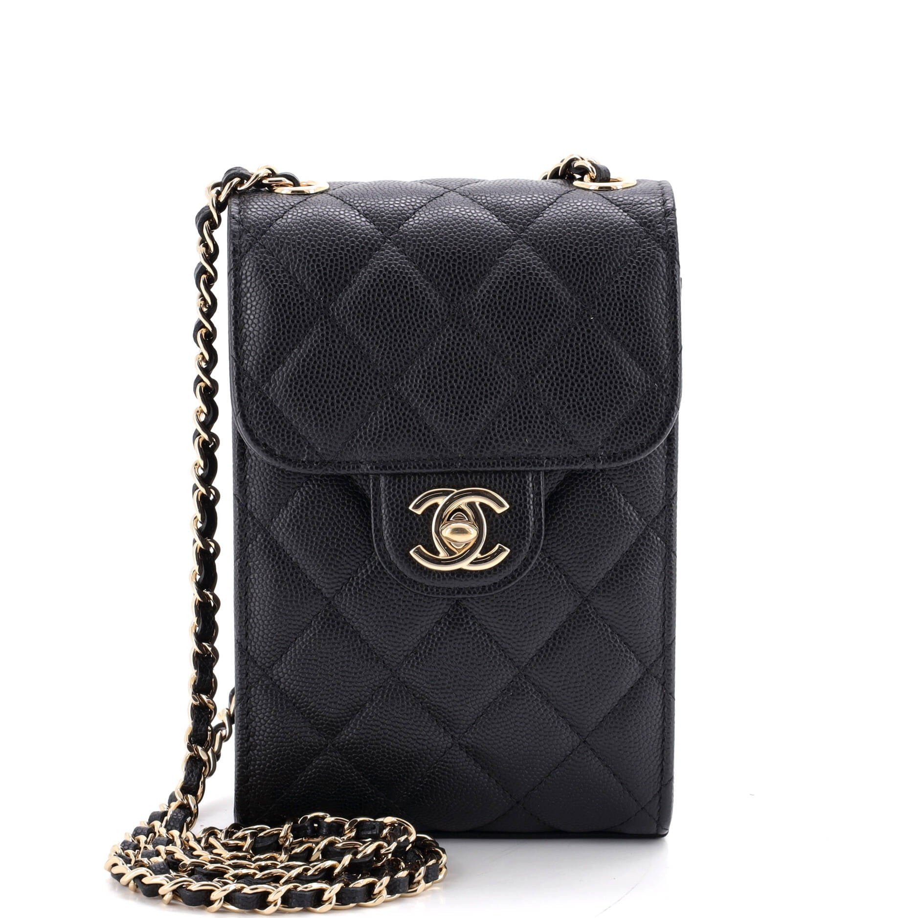 CC Flap Phone Holder Crossbody Bag Quilted Caviar