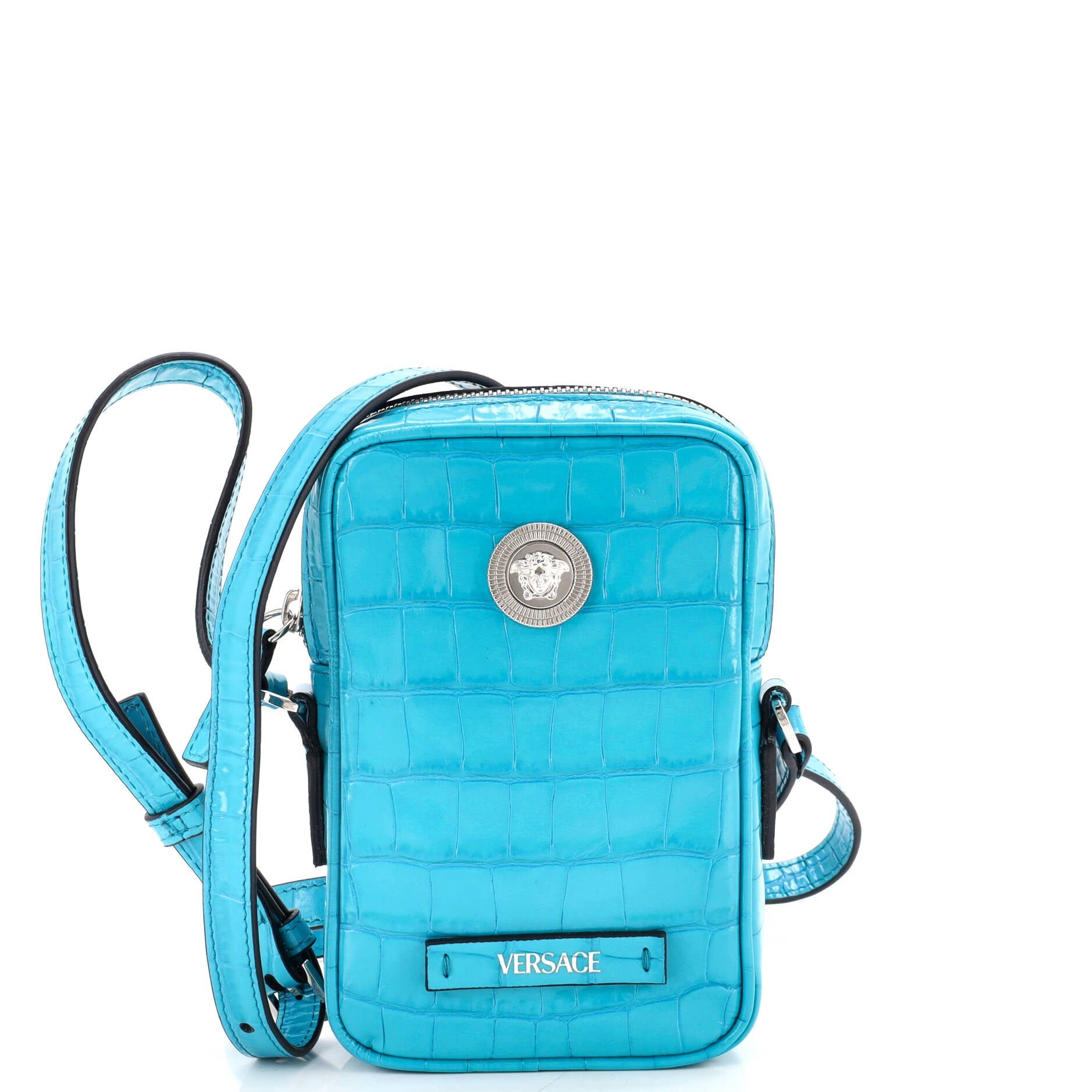Medusa Biggie Pouch Crossbody Bag Crocodile Embossed Leather Micro
