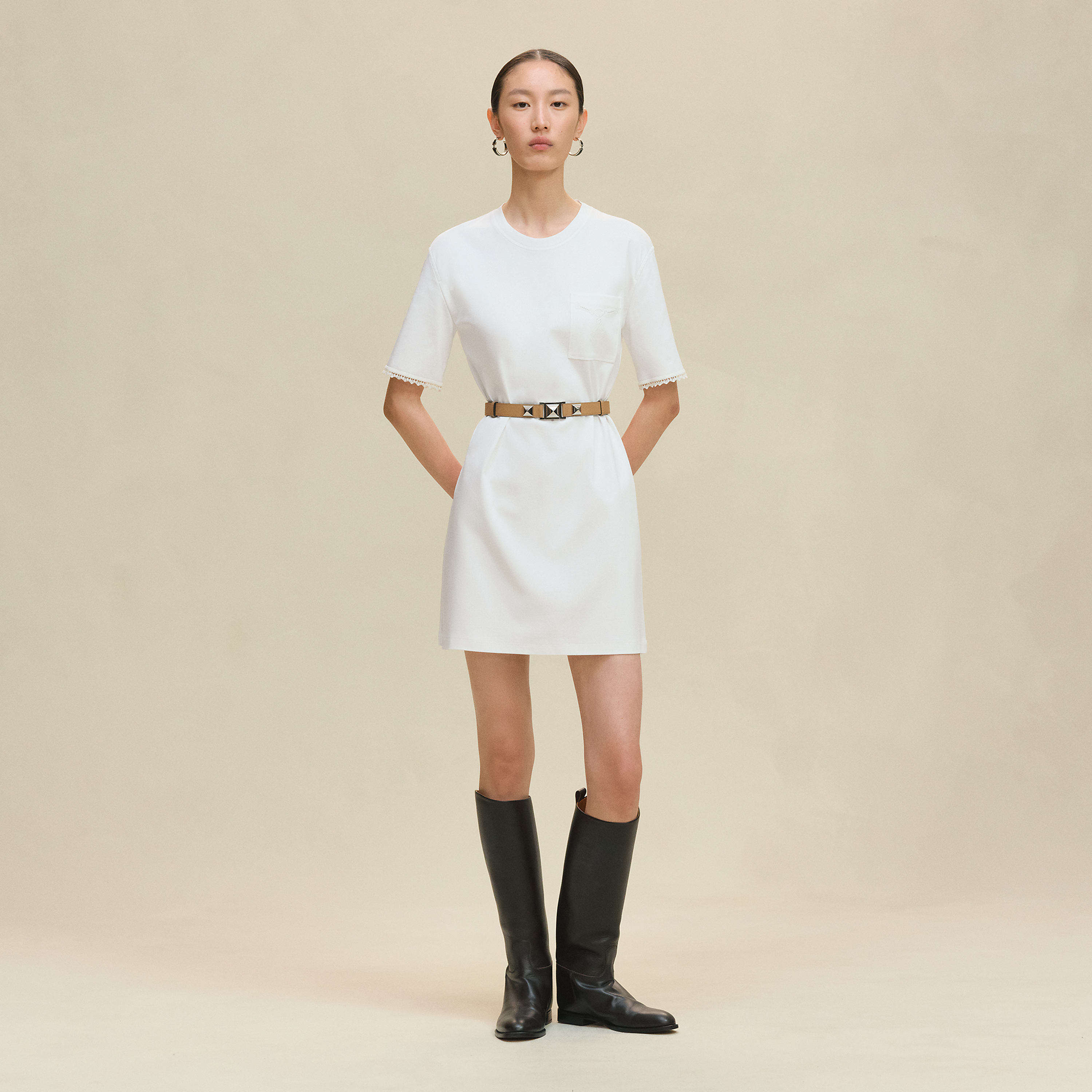 Embroidered pocket flared dress