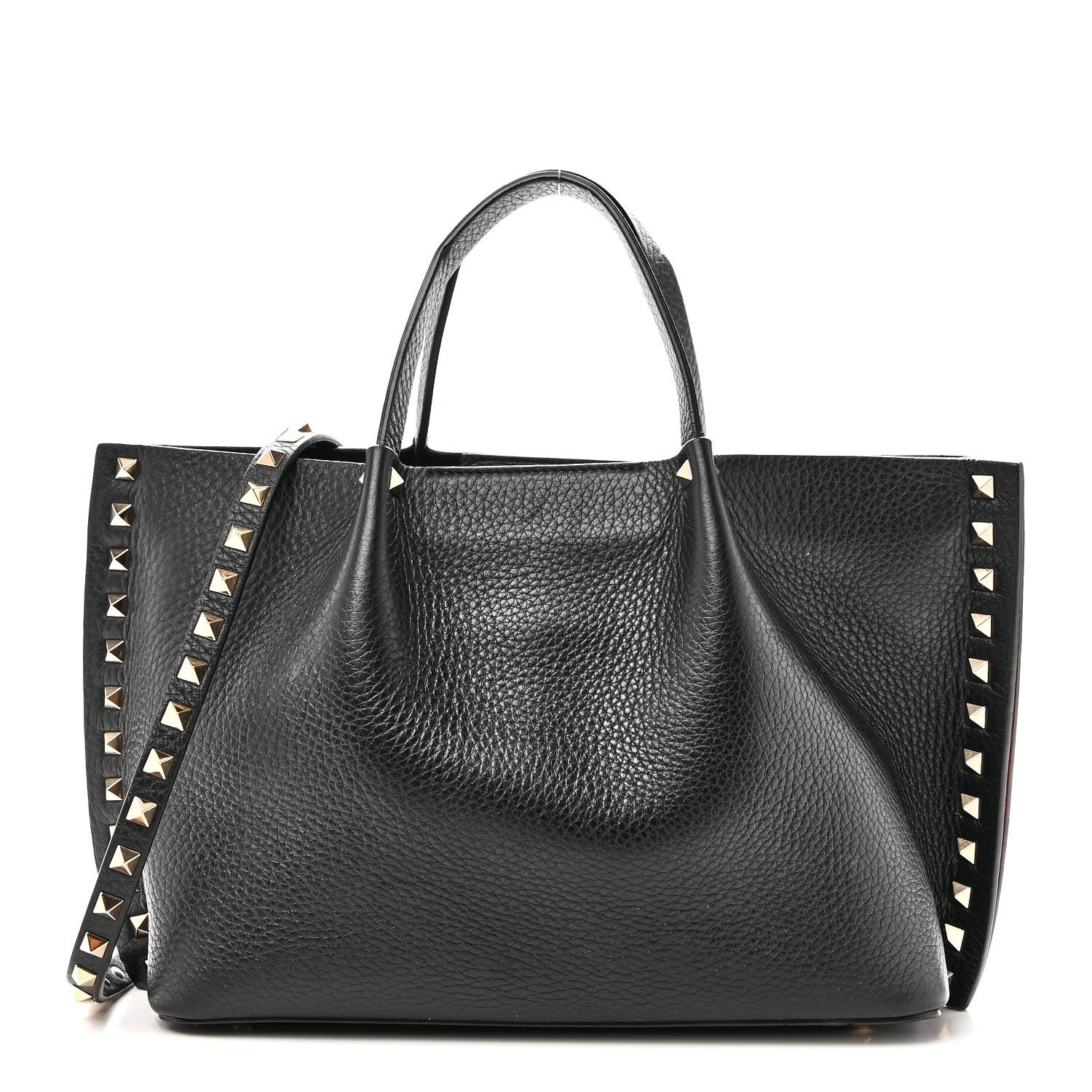 Valentino Garavani Pebbled Calfskin Small Rockstud Crossbody Tote Black