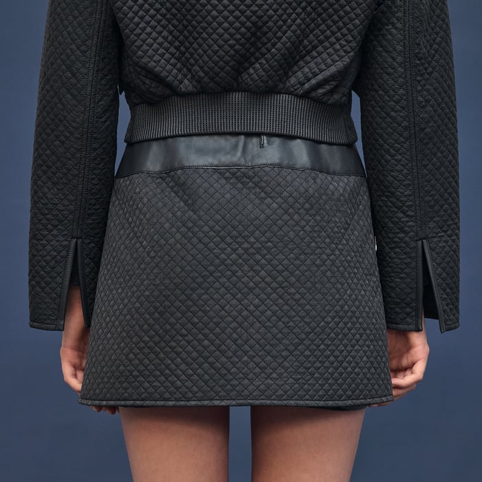 Gris Nuit "H Kelly" Mixed Leather Quilted Jacket