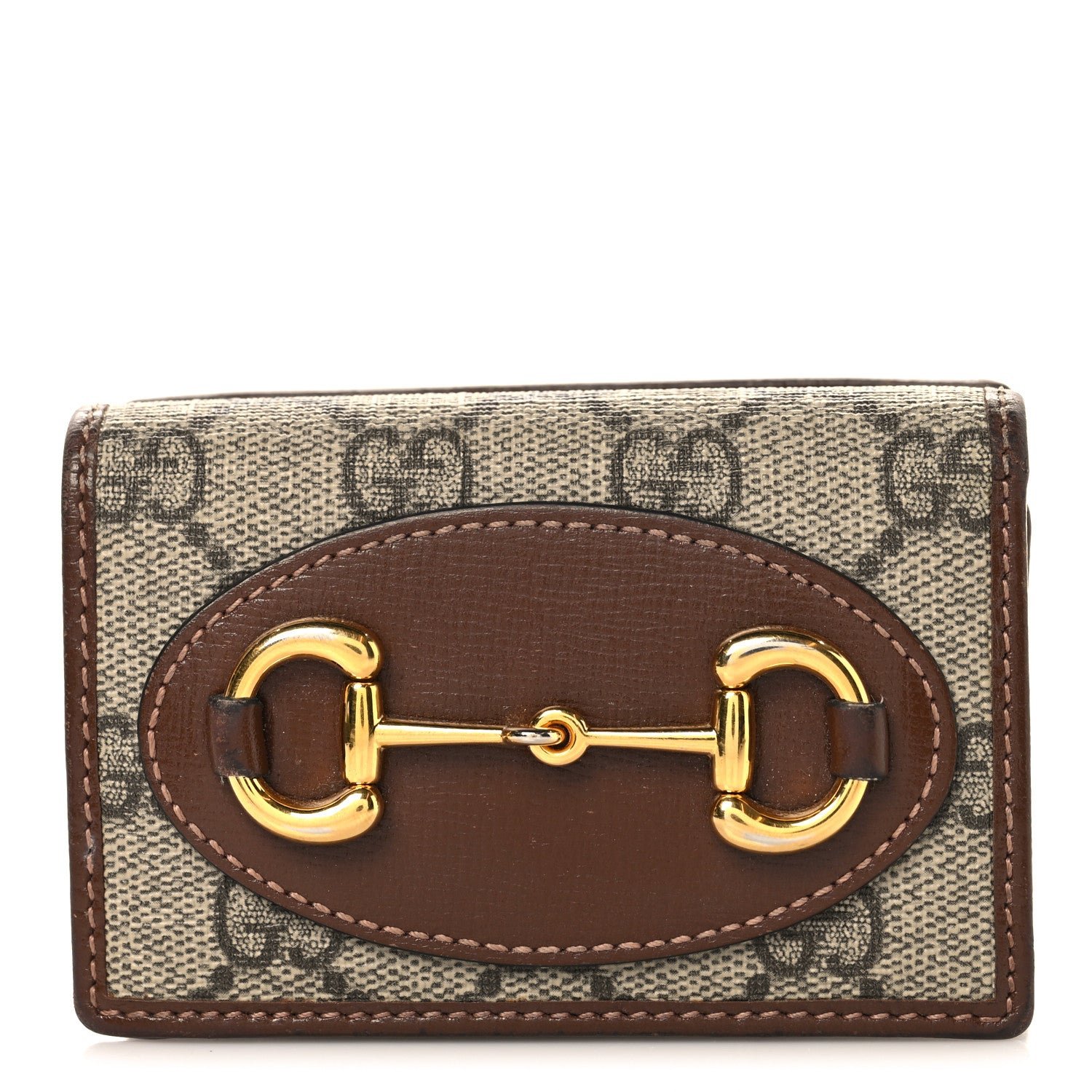 GG Supreme Monogram Horsebit 1955 Tri Fold Wallet Beige Ebony Brown Sugar