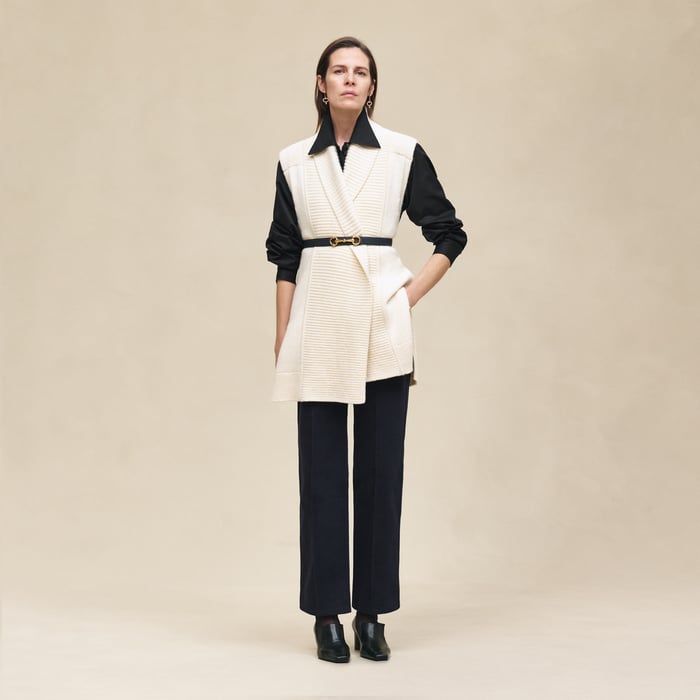 Blanc Naturel Belted Cashmere Sleeveless Cardigan