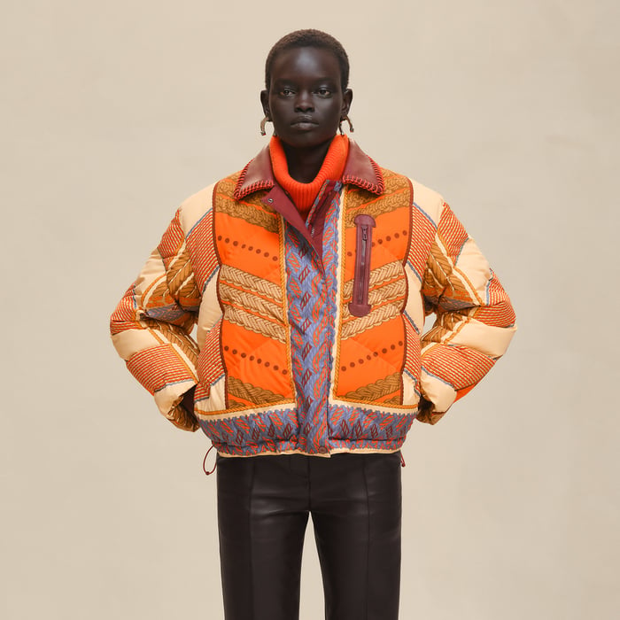 "Dressage Tressage" Mixed Leather Short Puffer Coat