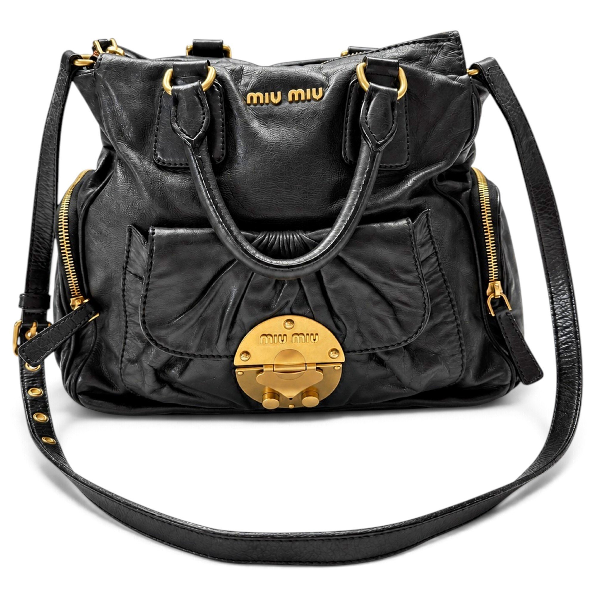 Pocket leather handbag