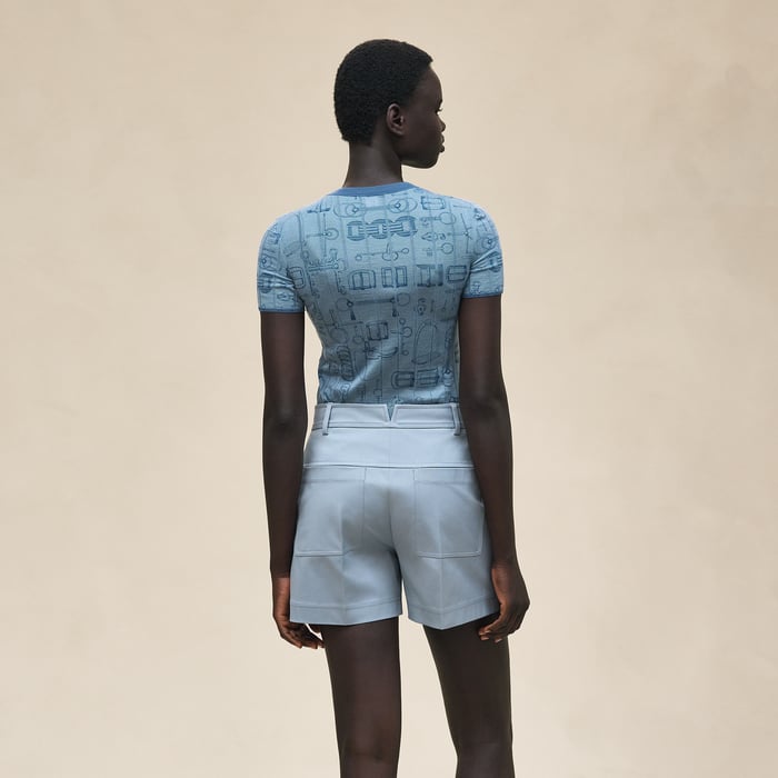 Bleu Adriatique Double Cotton Twill Shorts