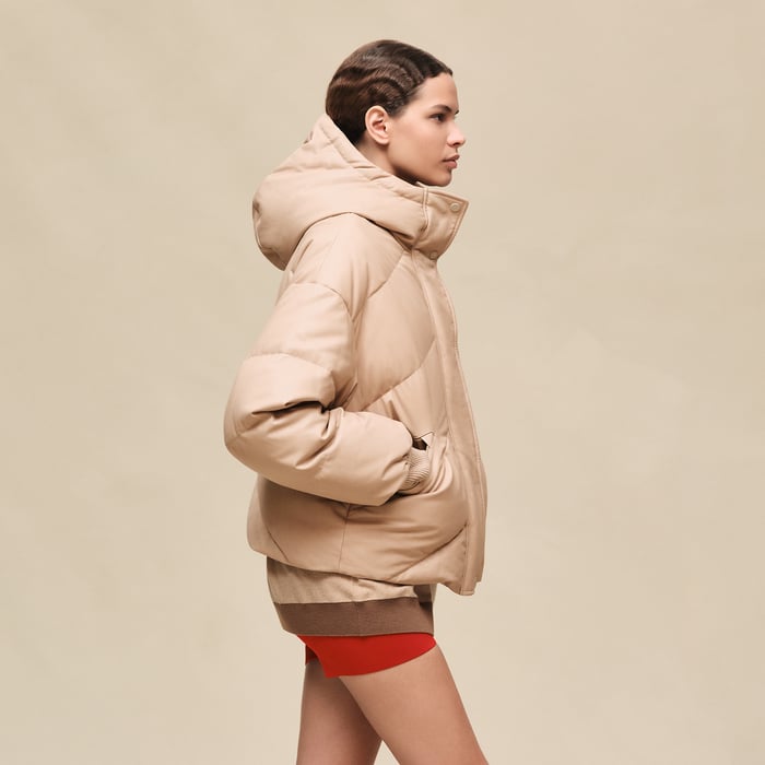 Beige Nomade Smooth Calfskin Puffer Coat