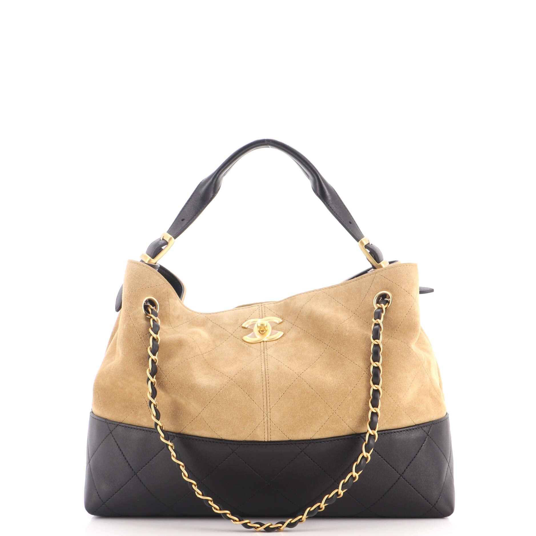 Coco Base Shopping Bag Quilted Suede and Lambskin Small