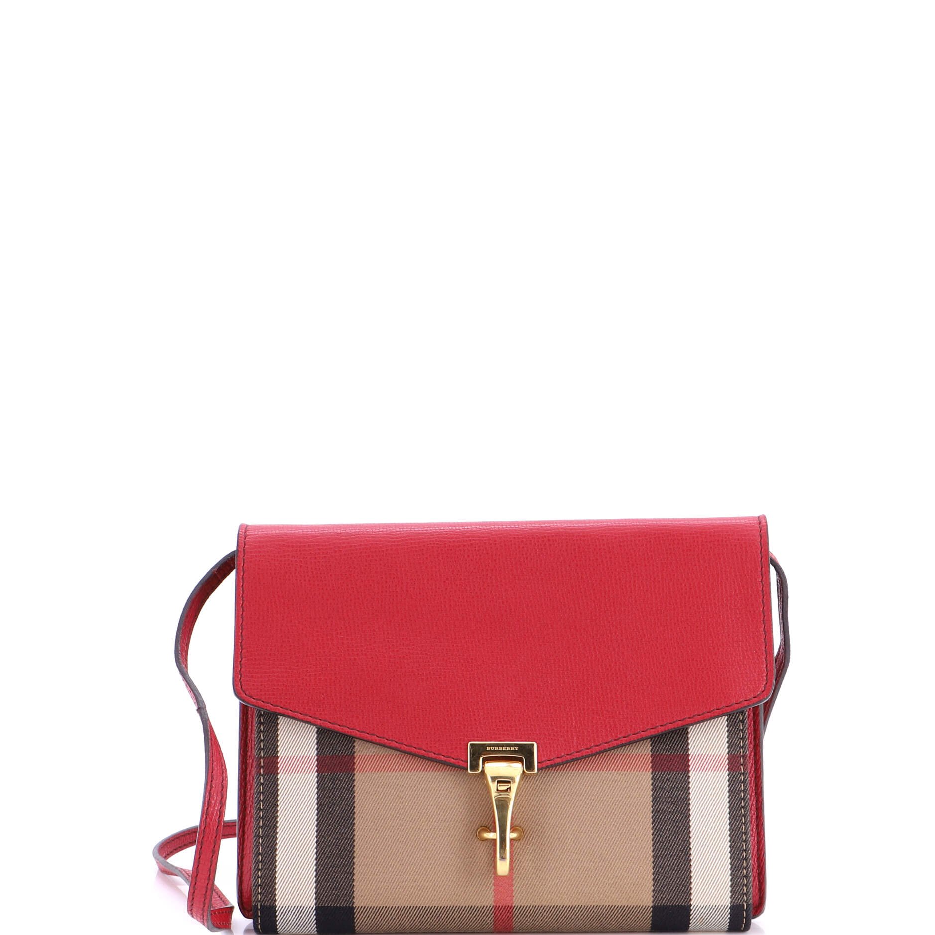 Macken Crossbody Bag Leather and House Check Canvas Small