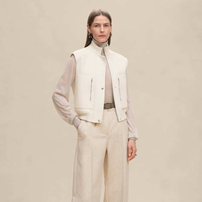 Blanc Naturel Sleeveless Short Bomber Jacket
