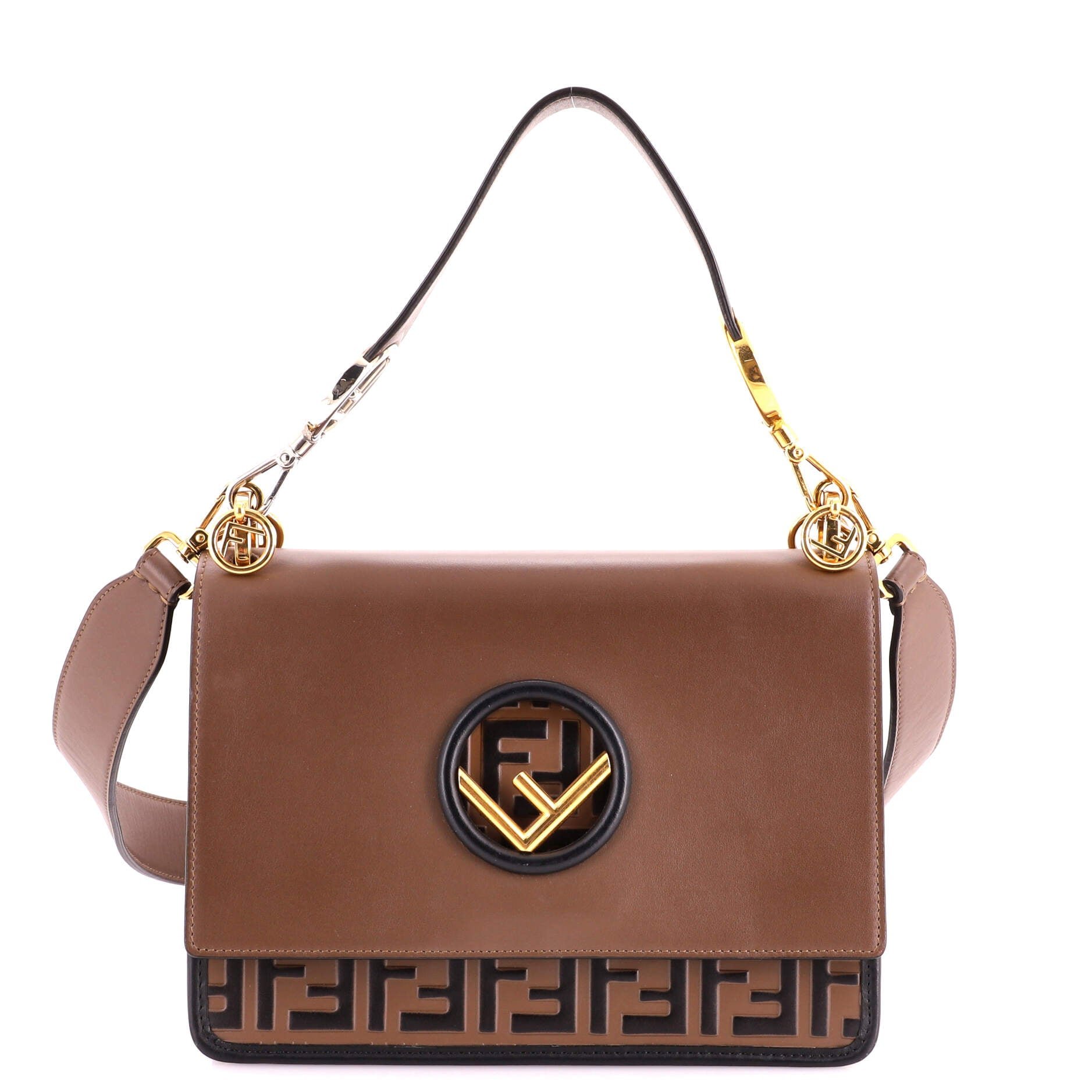 Kan I F Shoulder Bag Leather with Zucca Embossed Detail Medium