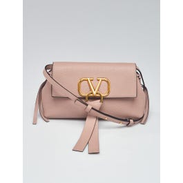 Valentino Valentino Pink Pebbled Leather VRING Small Flap Crossbody Bag