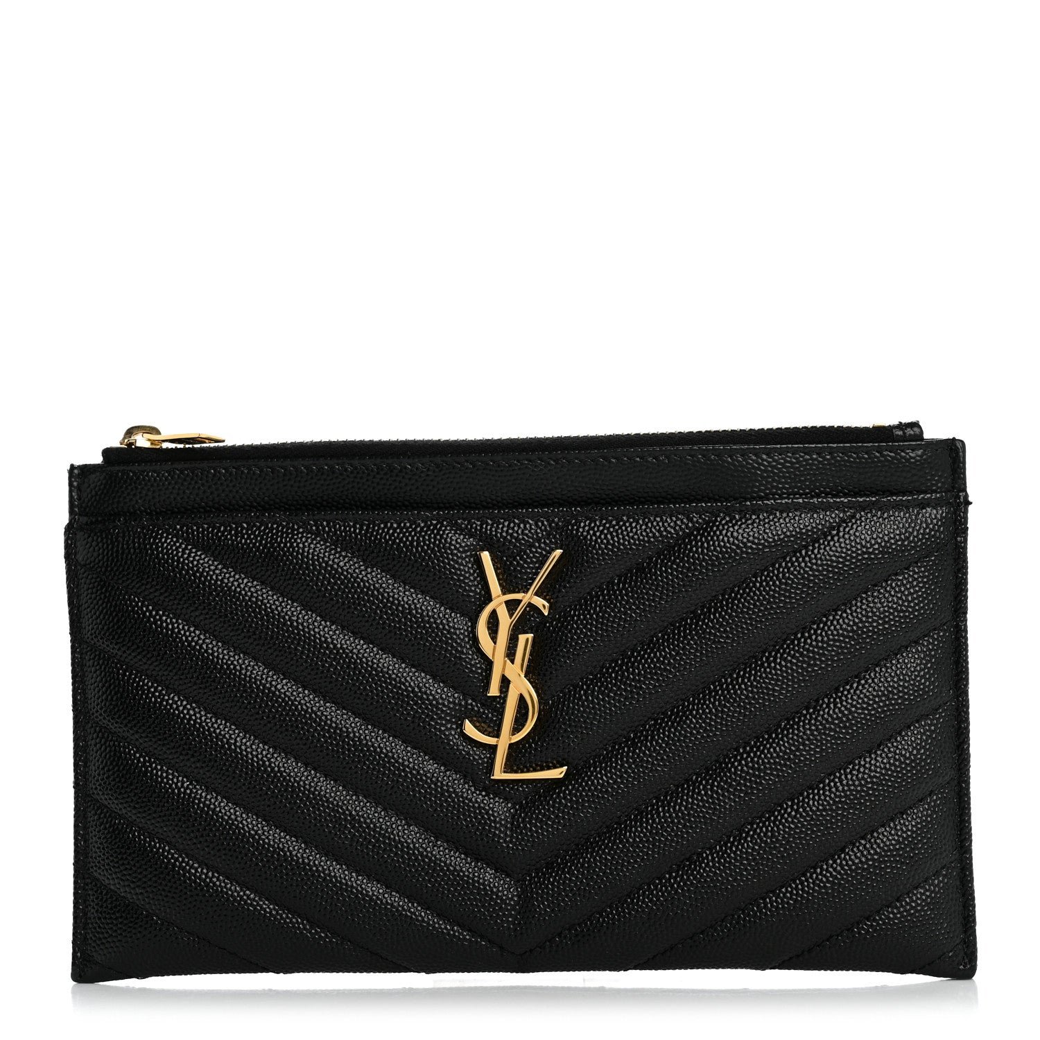 Saint Laurent Grain De Poudre Chevron Monogram Bill Pouch Black