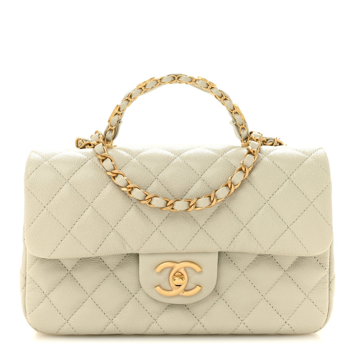 Chanel Caviar Quilted Small Handy CC Flap Light Grey