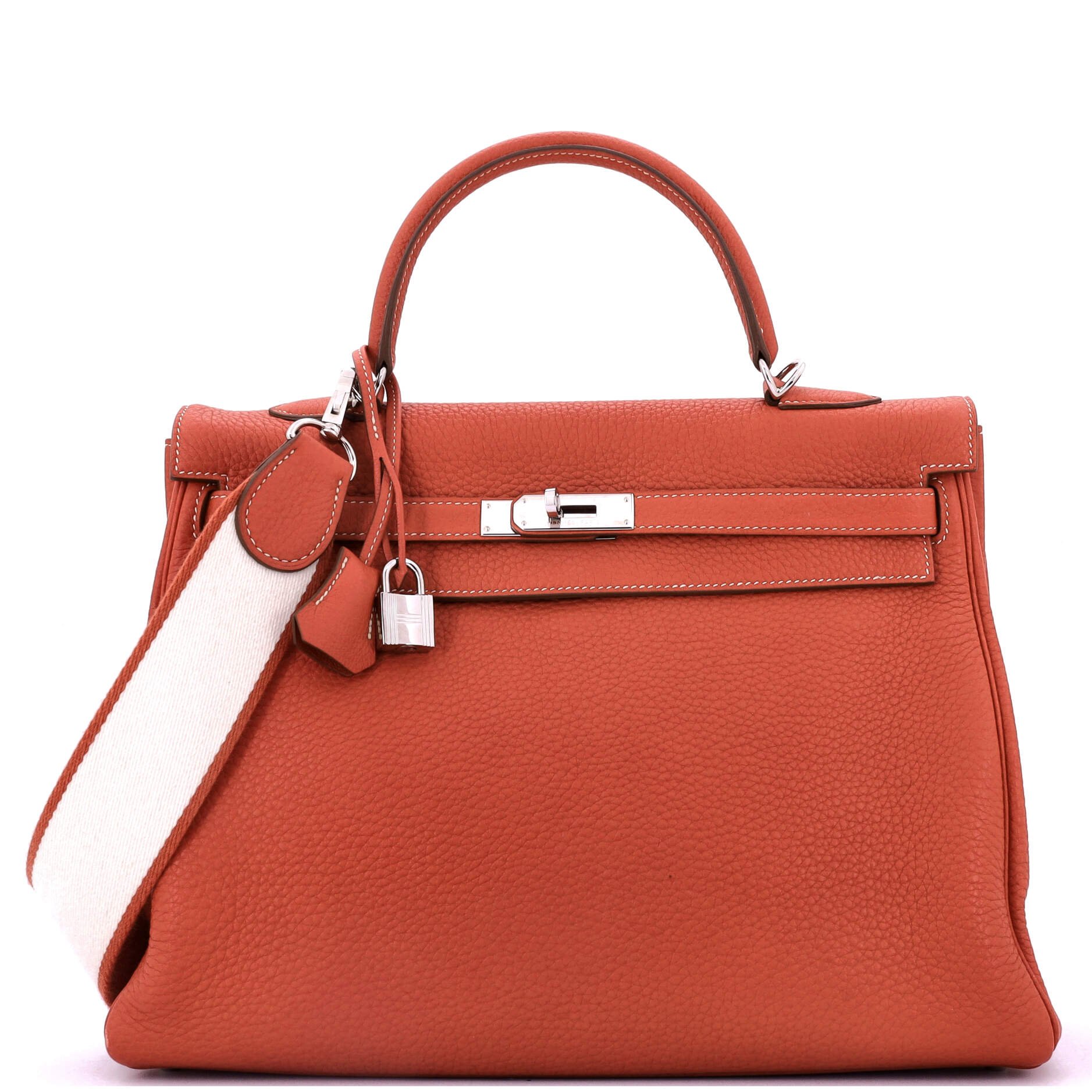 Hermes Kelly Amazone Handbag Sanguine Clemence with Palladium Hardware 35