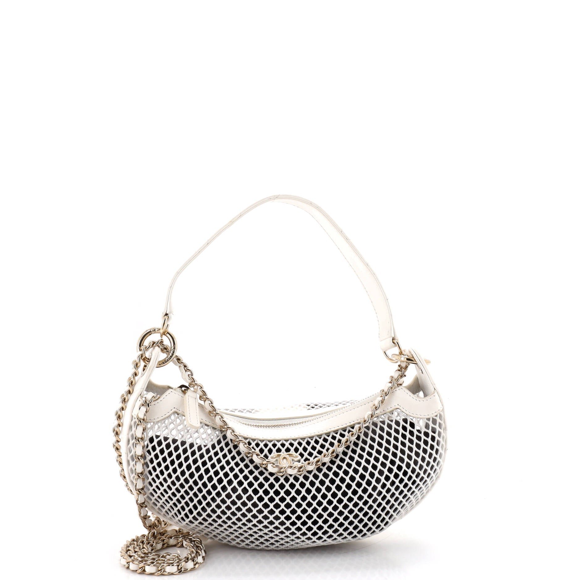 Half Moon Clutch with Chain Mesh with Quilted Lambskin