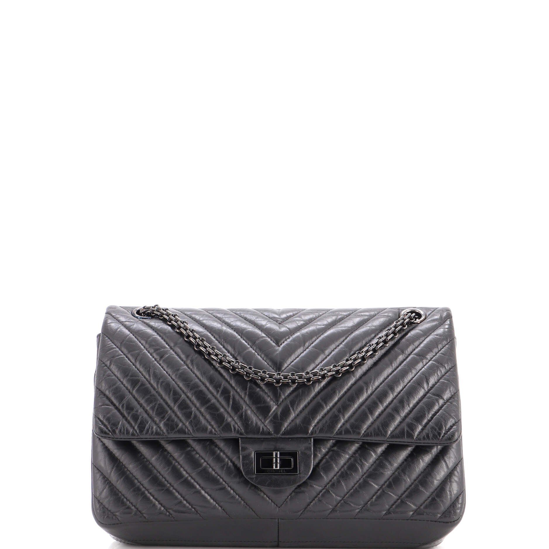 So Black Reissue 2.55 Flap Bag Chevron Aged Calfskin 226