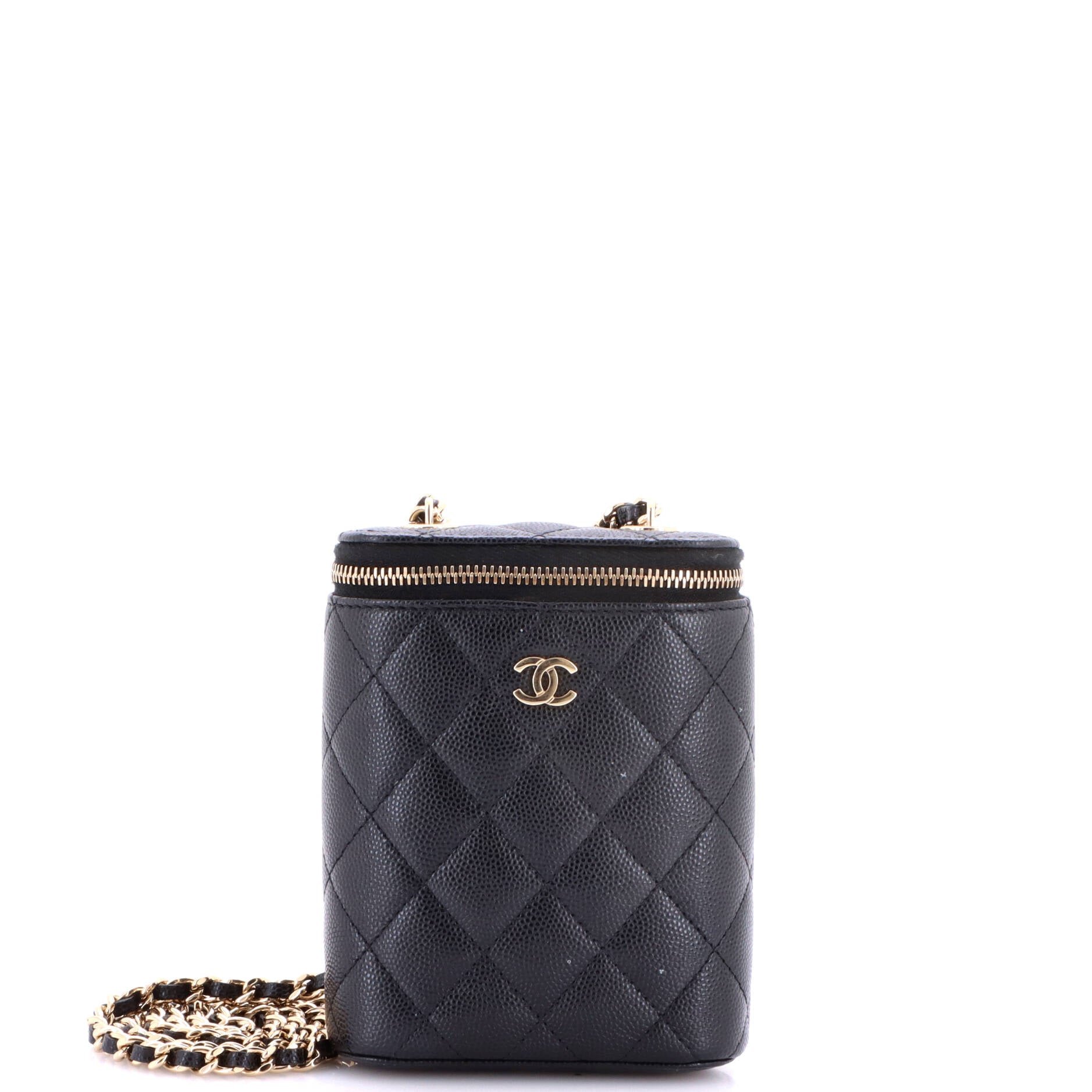 Vertical Classic Vanity Case with Chain Quilted Caviar Small