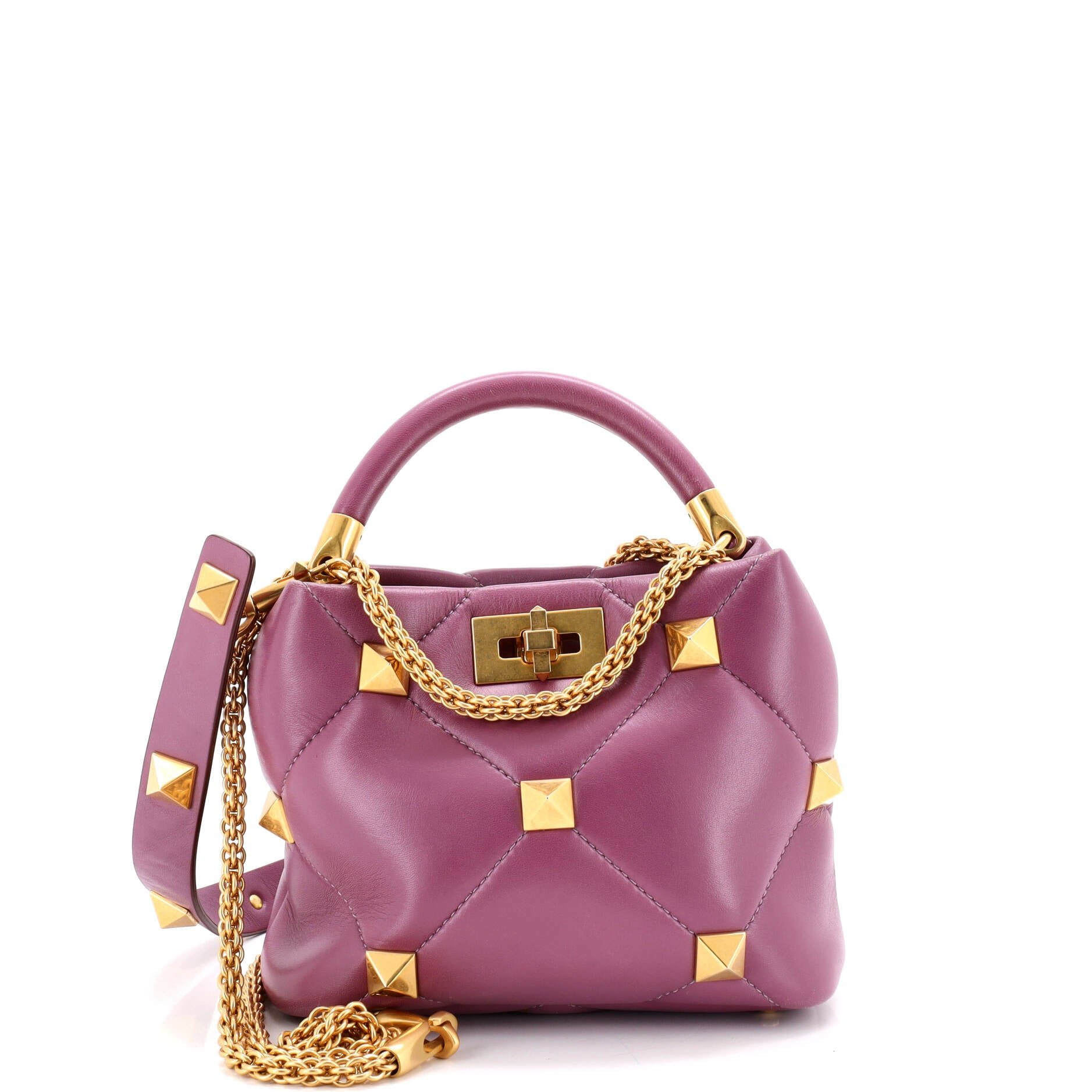 Roman Stud Top Handle Bag Quilted Leather Small