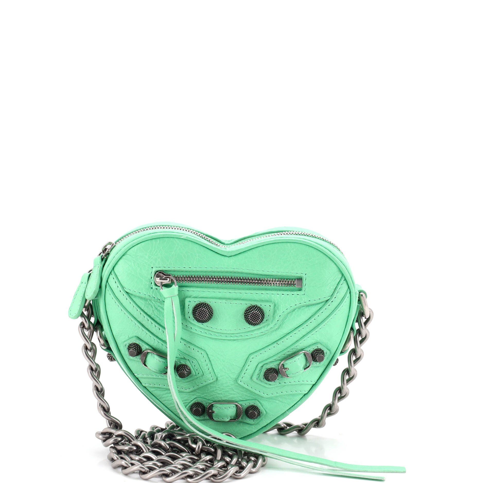 Le Cagole Giant Studs Heart Chain Bag Leather Mini