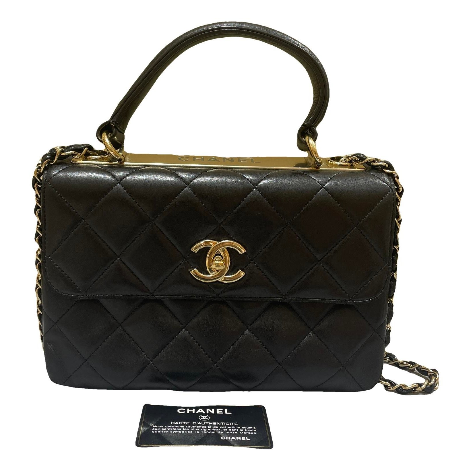 Trendy CC Top Handle leather handbag