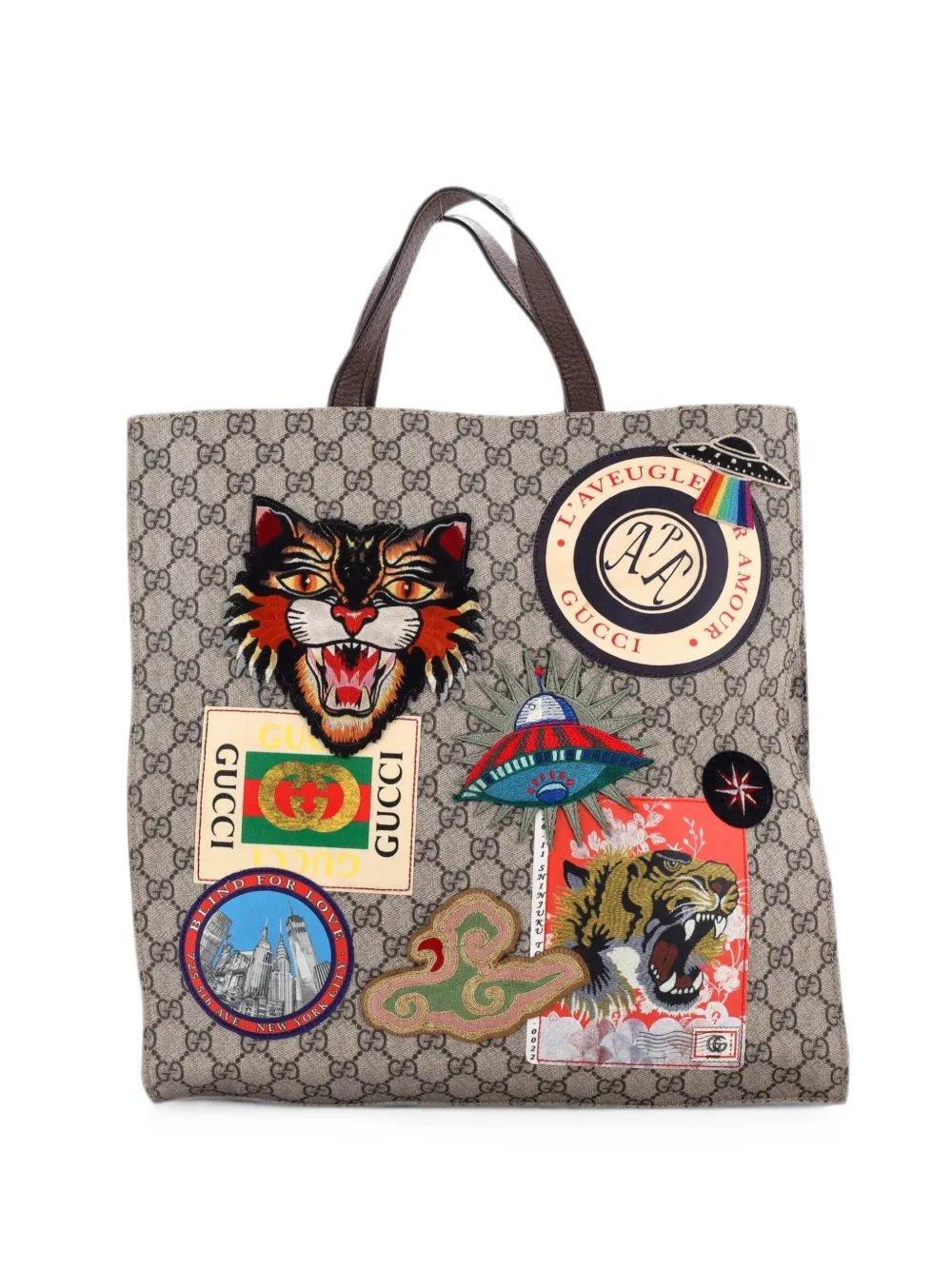 Courrier Convertible Soft Open GG Coated Canvas with Applique North South tote bag