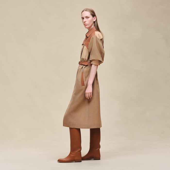 Marron Pain d'Épice Mixed Leather Trench Coat