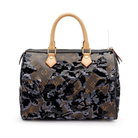 Louis Vuitton Brown Monogram Coated Canvas, Velvet and Sequin Fleur de Jais Speedy 30 Gold Hardware, 2010