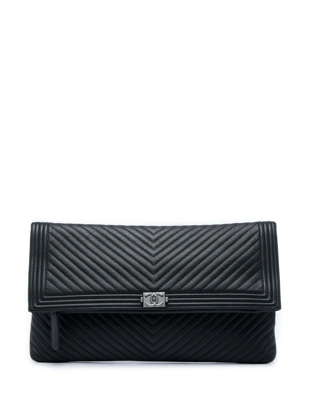 2015-2016 Chevron Calfskin CC Beauty Boy Foldover clutch bag