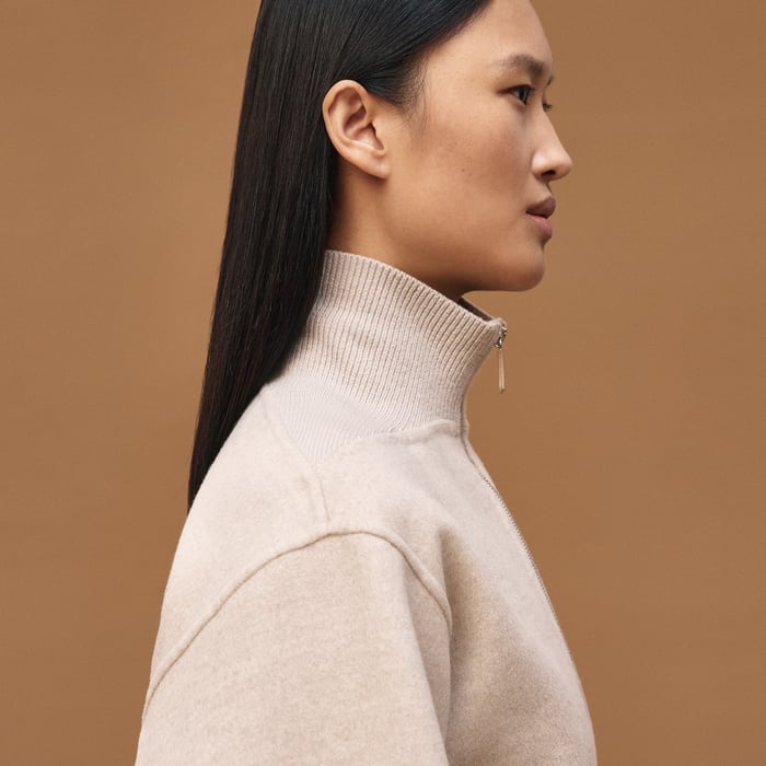 Beige Naturel Short Equestrian Cashmere Coat