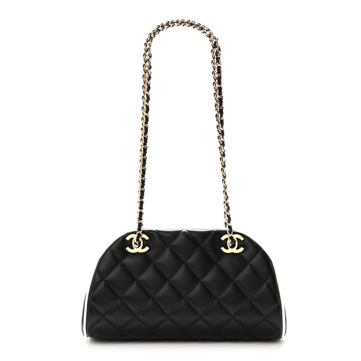Chanel Lambskin Quilted Clutch With Chain Black White
